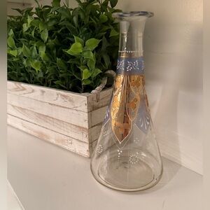 Vintage Hand Painted Glass Decanter Gold Gilt Floral Mid Century Art Glass